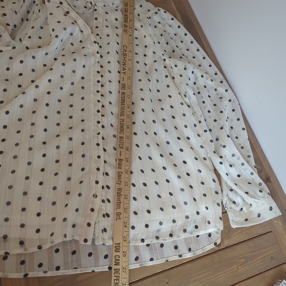 Vintage 70s Polka Dot Striped  Neck Tie Blouse Sheer Secretary Top - Picture 10 of 13